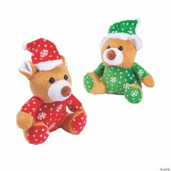 Hot Sale ⭐ Christmas Green & Red Santa Hats Brown Stuffed Bears - 12 Pc. 😍 -Designocracy Shop 13910322