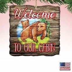 Wholesale 😀 Designocracy Bear Cabin Woodsy Wooden Ornaments Set of 2 Wildlife Holiday Decor 🛒