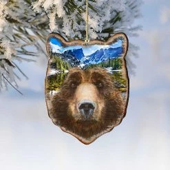 Brand new ❤️ Designocracy Bear Face Wooden Ornaments Set of 2 Wildlife Holiday Decor 😍