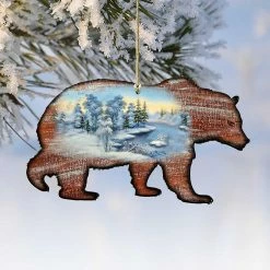 Promo ✨ Designocracy Grizzly 🎄 Christmas Wooden Ornaments Set of 2 Wildlife Holiday Decor 👏