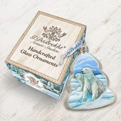 Best Sale 😉 Designocracy Polar Bears Family Keepsake Glass Ornament 🤩