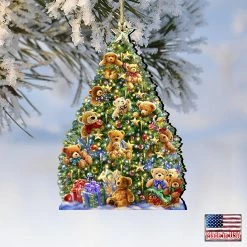 Wholesale 😍 Designocracy Teddy Bear Tree Wooden Ornaments Set of 2 by Gelsinger ❄ Christmas Decor 🤩