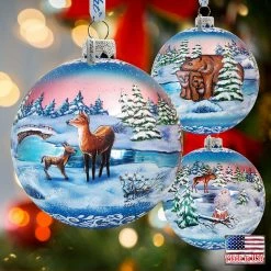 Outlet 🧨 G. Debrekht Snowy Night Ball Glass Ornament Limited Edition 🎅 Christmas Decor 👍