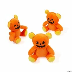 Discount ✔️ Halloween Jack-O’-Lantern Face Stuffed Bears - 12 Pc. 💯