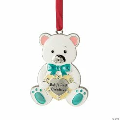 Cheap 🔥 Northlight 3" Pastel and Silver Plated Bear Baby's First 🎄 Christmas Ornament with European Crystals 🥰