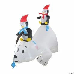 Buy ✔️ Northlight - 6' White and Black Inflatable Polar Bear and Penguins Lighted Outdoor 🎄 Christmas Decor 🎁