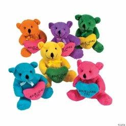Best Pirce ✨ Religious Jesus Loves You Hearts Stuffed Bears - 12 Pc. ⌛
